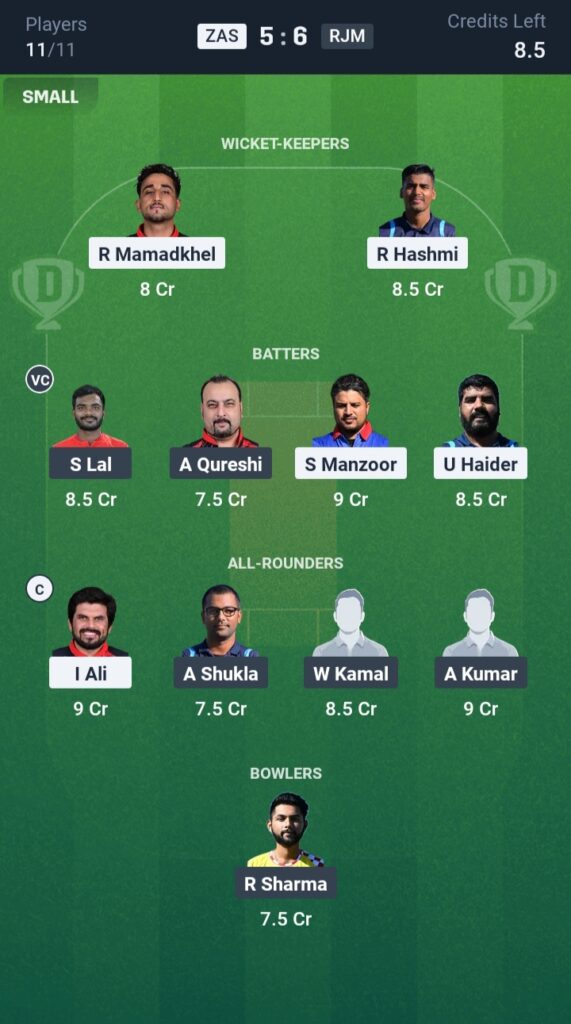 ZAS vs RJM Dream11