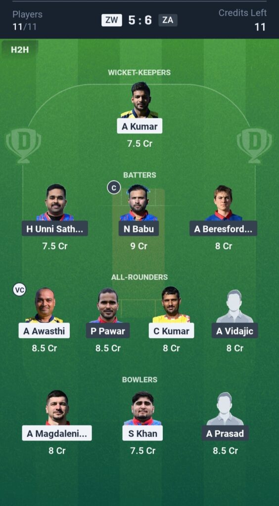 ZW vs ZA Dream11