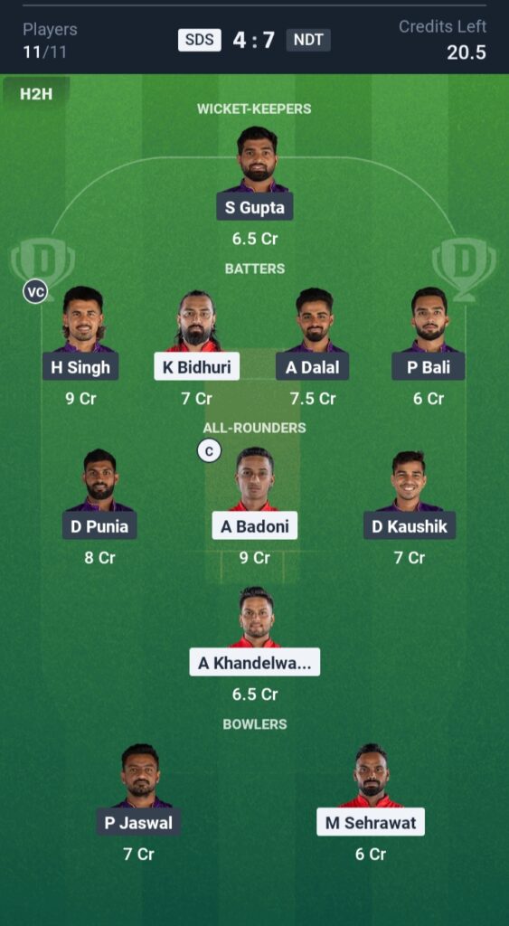 SDS vs NOT Dream11