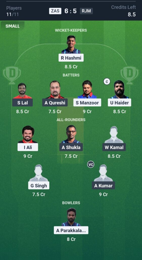ZAS vs RJM Dream11