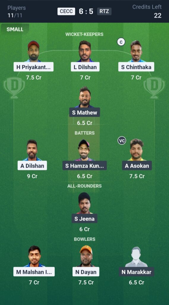 CECC vs RTZ Dream11