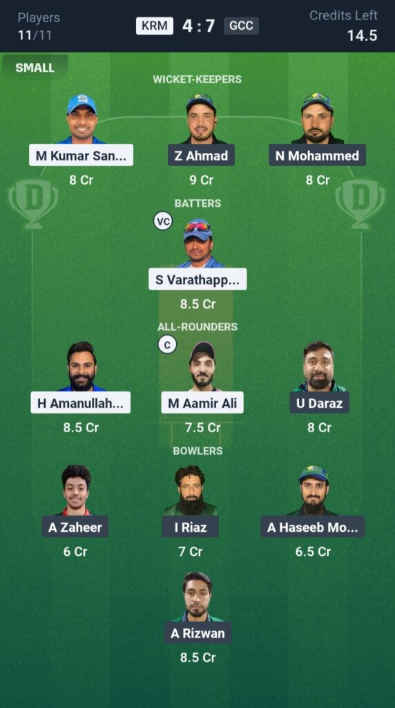 KRM vs GCC Dream11