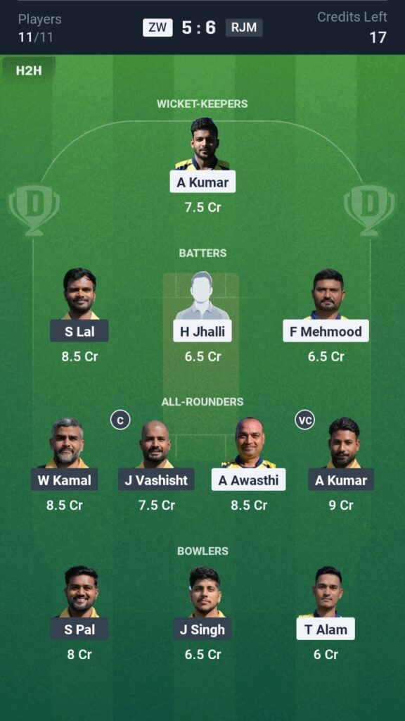 ZW vs RJM Dream11