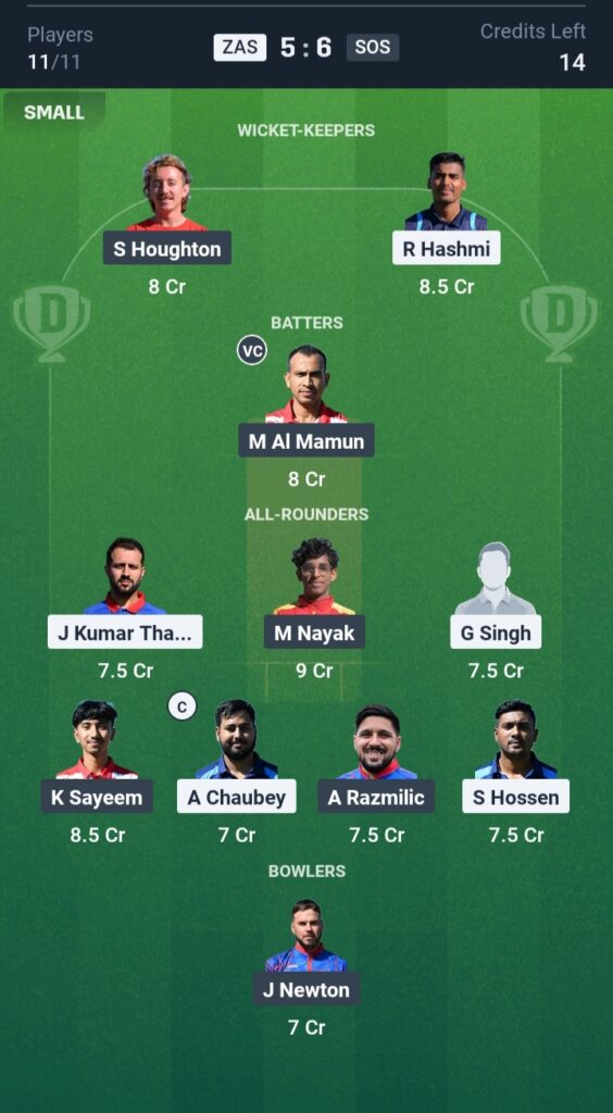 ZAS vs SOS Dream11