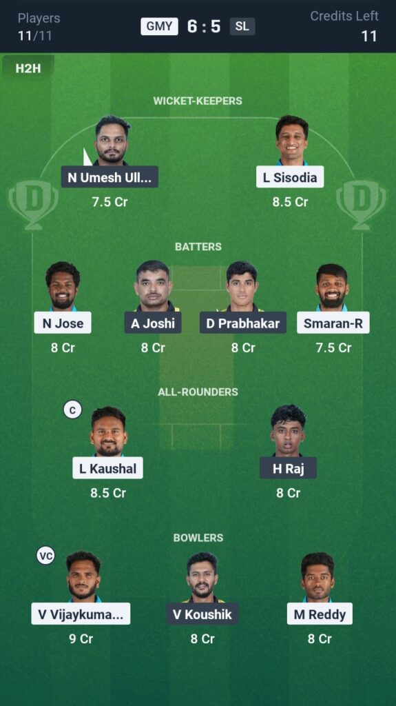 GMY vs SL Dream11