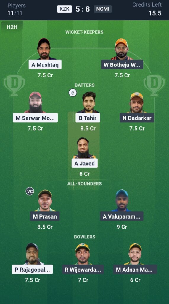 KZK vs NCMI Dream11