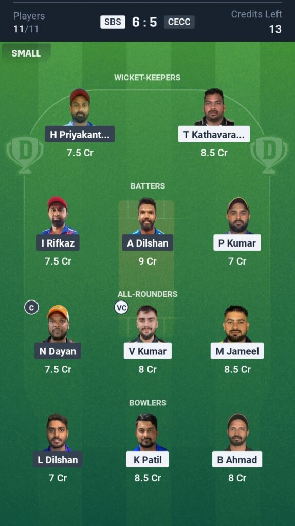 SBS vs CECC Dream11