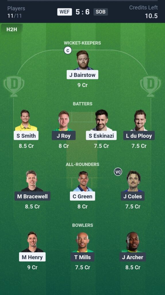 WEF vs SOB Dream11