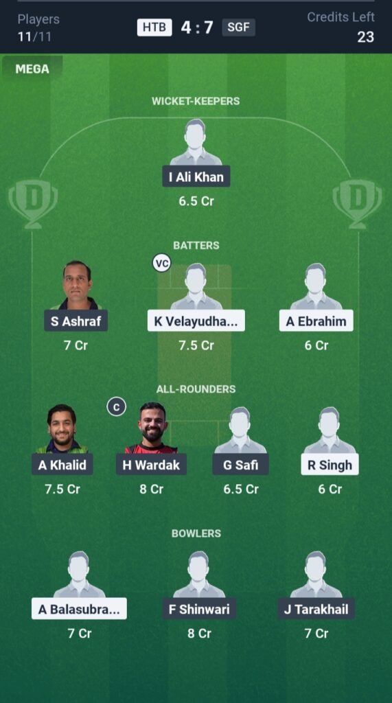 HTB vs SGF Dream11