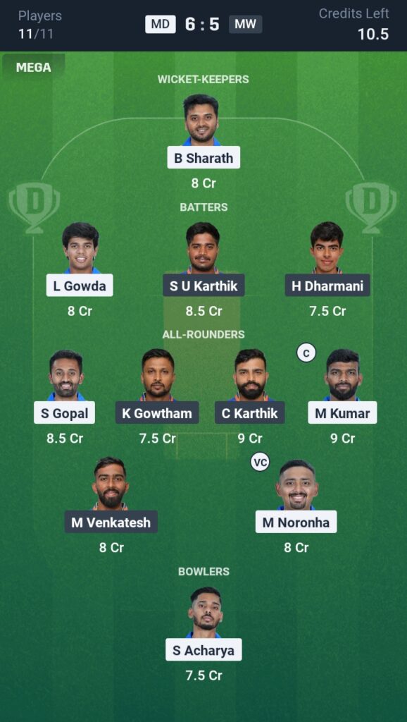 MD vs MW Dream11