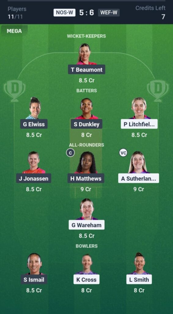 NOS-W vs WEF-W Dream11