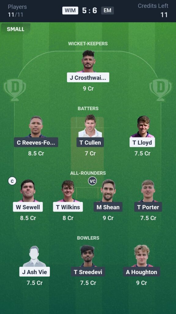 WIM vs EM Dream11