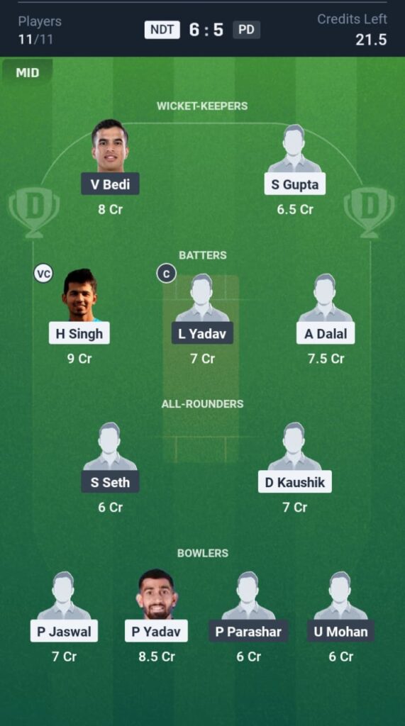 NDT vs PD Dream11