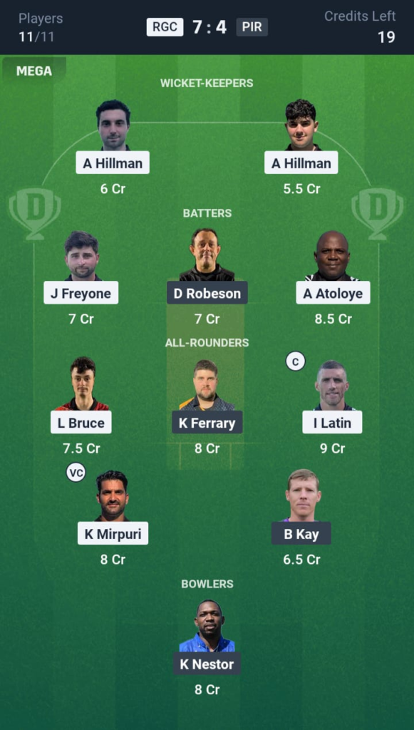 RGC vs PIR Dream11