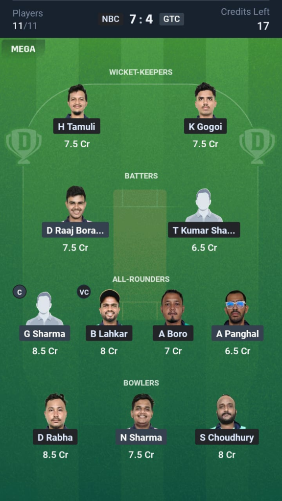 NBC vs GTC Dream11