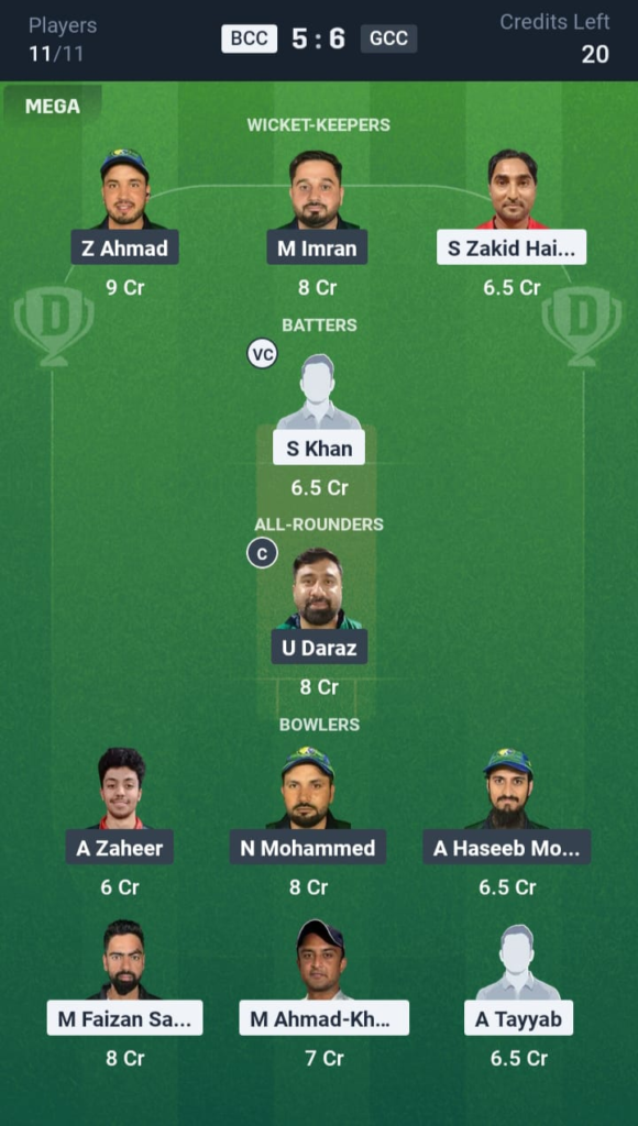 BCC vs GCC Dream11