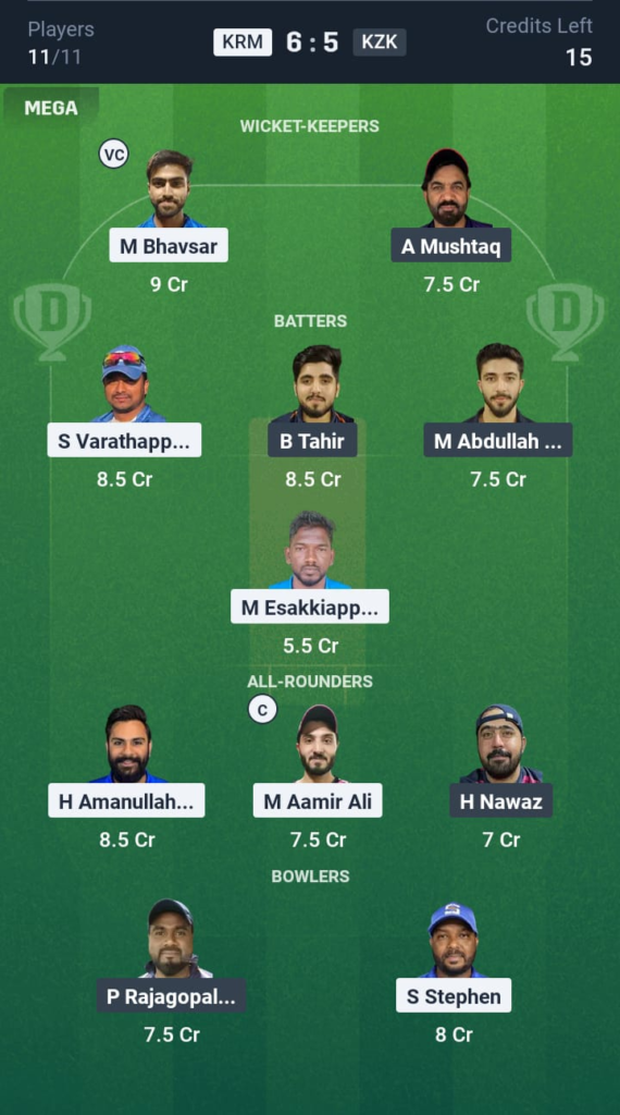 KRM vs KZK Dream11