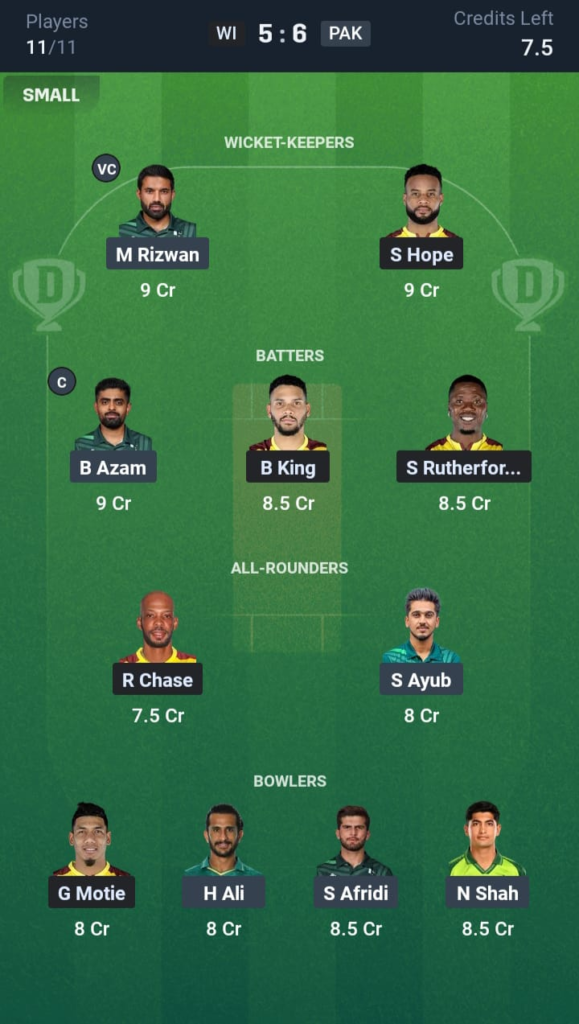 WI vs PAK Dream11