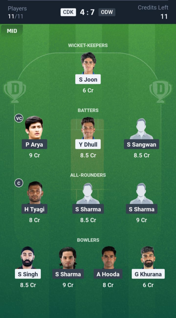 CDK vs ODW Dream11