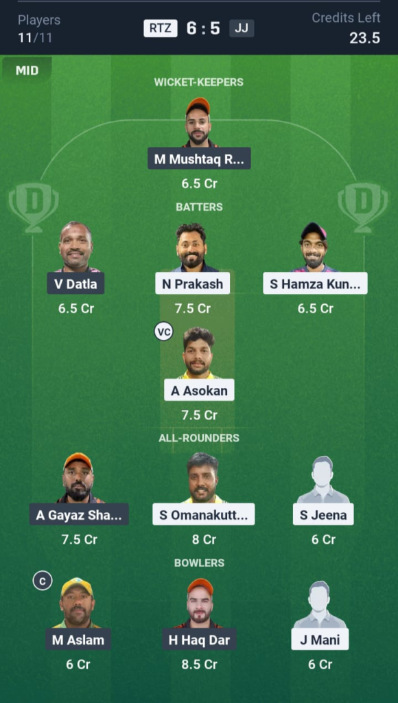 RTZ vs JJ Dream11