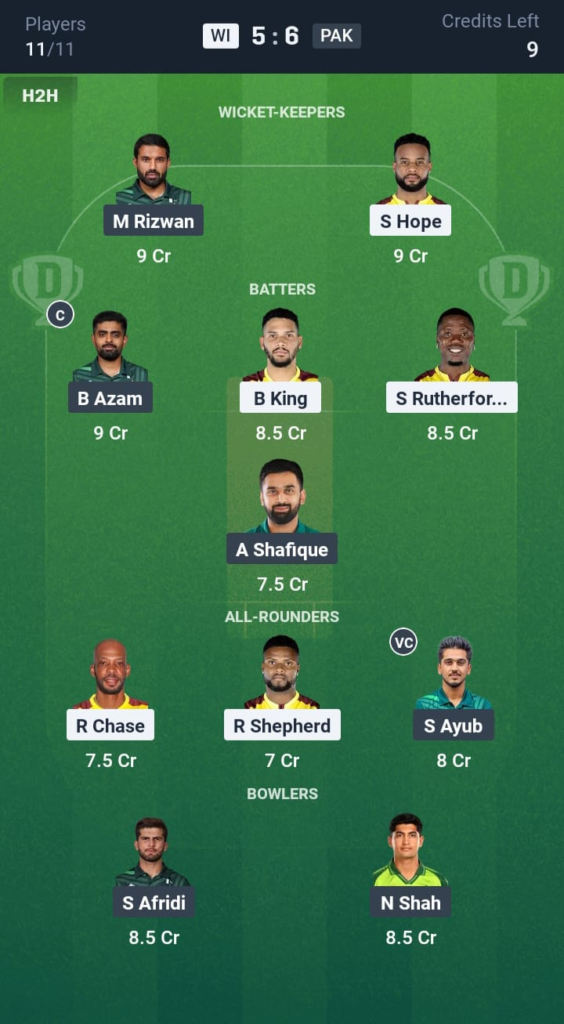 WI vs PAK Dream11