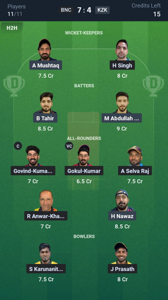 BNC vs KZK Dream11