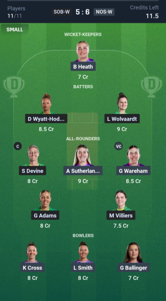 SOB-W vs NOS-W Dream11