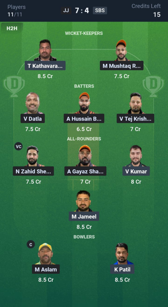 JJ vs SBS Dream11