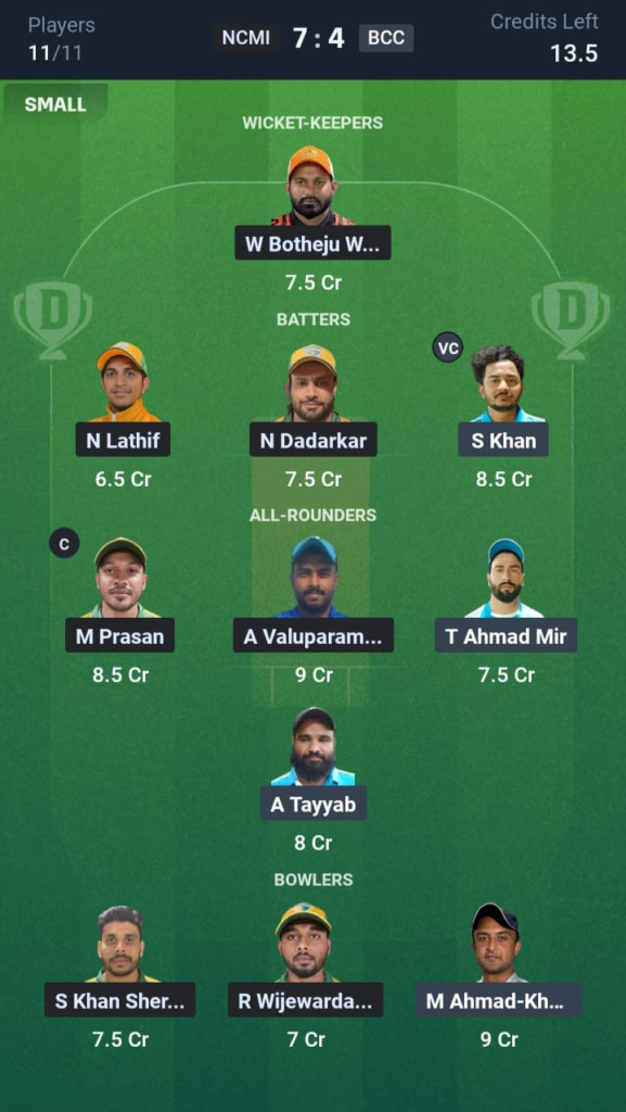 NCMI vs BCC Dream11