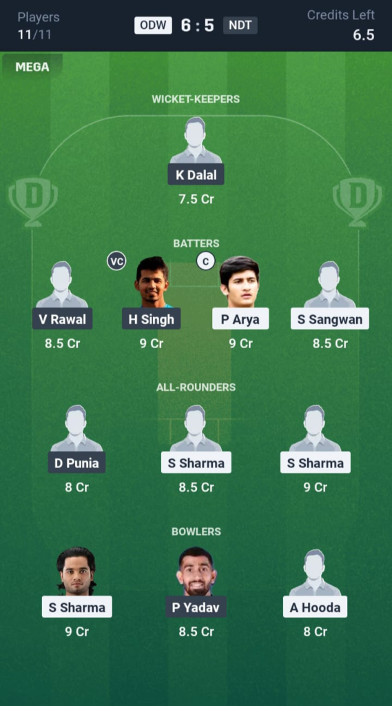 ODW vs NDT Dream11
