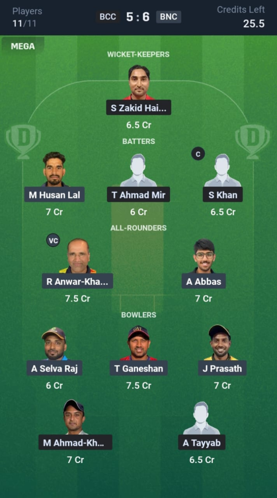 BCC vs BNC Dream11