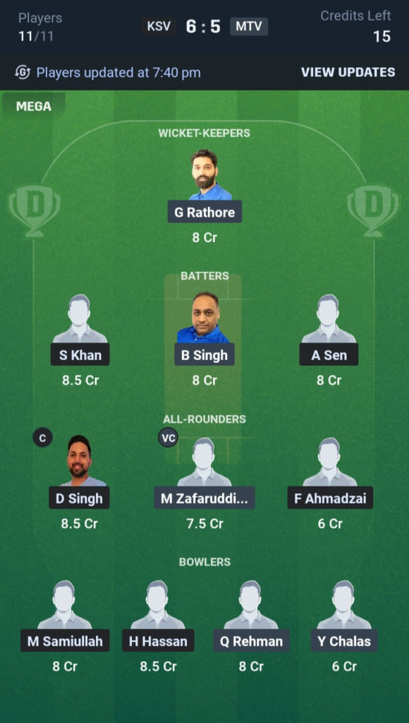 KSV vs MTV Dream11