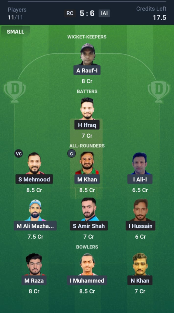 RC vs IAI Dream11