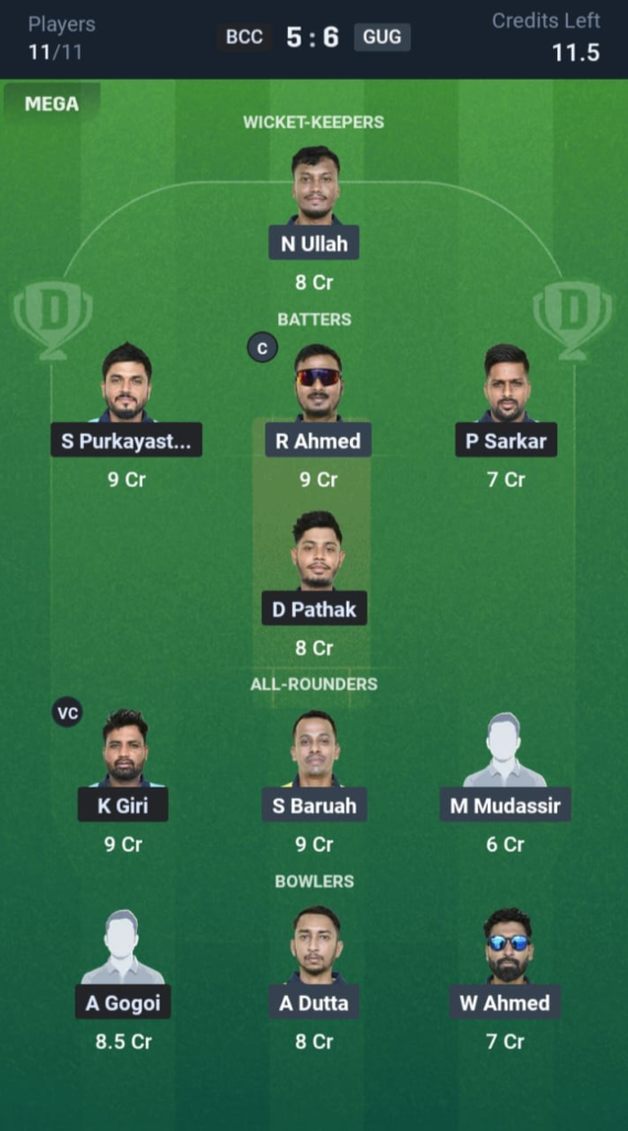 BCC vs GUG Dream11