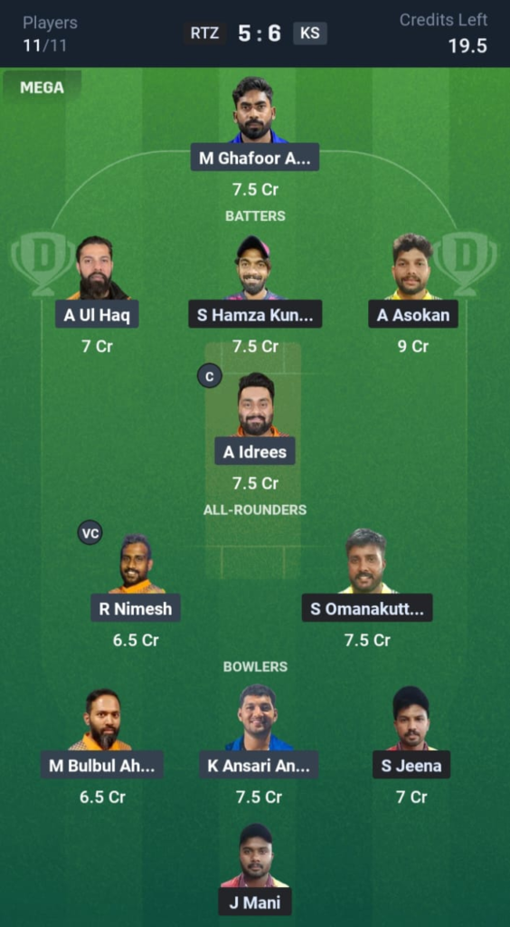 RTZ vs KS Dream11